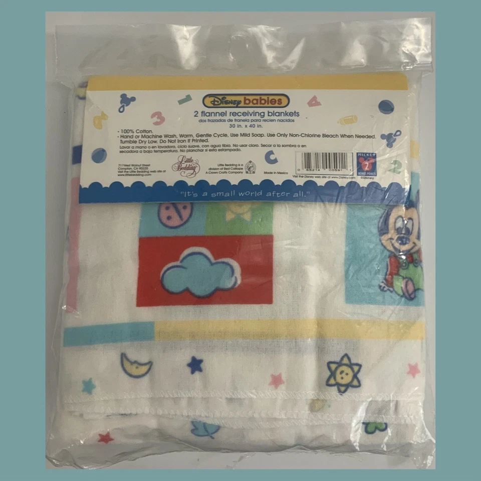 Vtg Disney Babies 2 Flannel Receiving Blankets 30x40” - Little Bedding - NEW! - Image 2 of 4