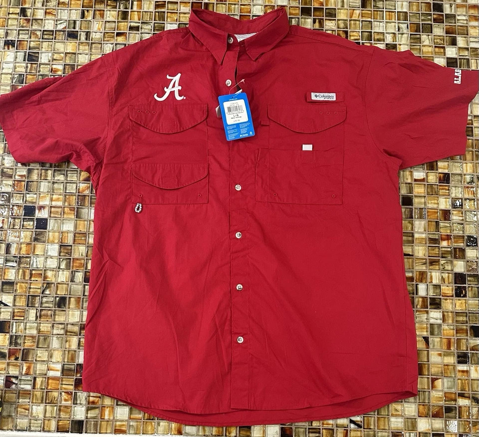 Camisa de pesca masculina Columbia Alabama maré carmesim cabeça de osso botão ~L ~ $50 ~ Nova com etiquetas - Imagem 2 de 4