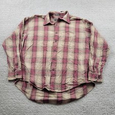 Van Heusen Shirt Mens L Beige Plaid Flannel Button Up Long Sleeve Casual