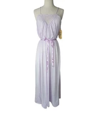 Val Mode Coquette Feminine Sheer Nightgown Womens L Lavender Maxi Slip Dress