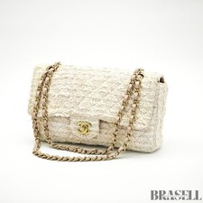Chanel Matelass  Tweed Chain Shoulder Bag Pink White Woman