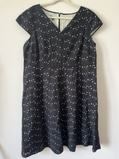 Talbots Woman Eyelet Dress 16W Black Floral Embroidered A-Line Midi 100% Cotton