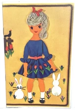 Vintage Girl with Bunnie Paper Doll Book Carlsen Copenhagen Denmark 3050-4 Uncut