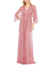 Mac Duggal Striping Kimono Sleeve V Neck Gown Women's