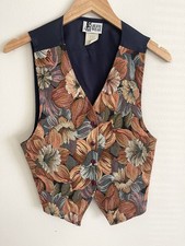 Vintage 90s Tapestry Fall Floral Vest JW Jeans Wear Button Front Earthy Tones M