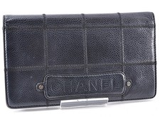 CHANEL Chocobar Caviar Skin Long Wallet Black Leather CC Logo Auth 12682