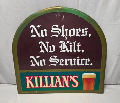 Vintage Killian's Beer No Shoes No Kilt No Service Tin Metal Sign