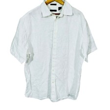 Vintage Coastal White Linen Short Sleeve Butt...