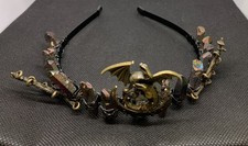 Dragon Black Iridescent Crystal Tiara Headpiece Gothic Crown Fairy Whimsical