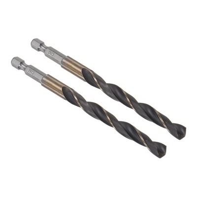 2pcs Titanium Coated Drill Bit with 1/4'' Hex Shank - [8.5mm x 117mm] HSS