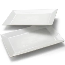 18"x12" Porcelain Serving Platters Set of 2 White Large Trays Rectangular