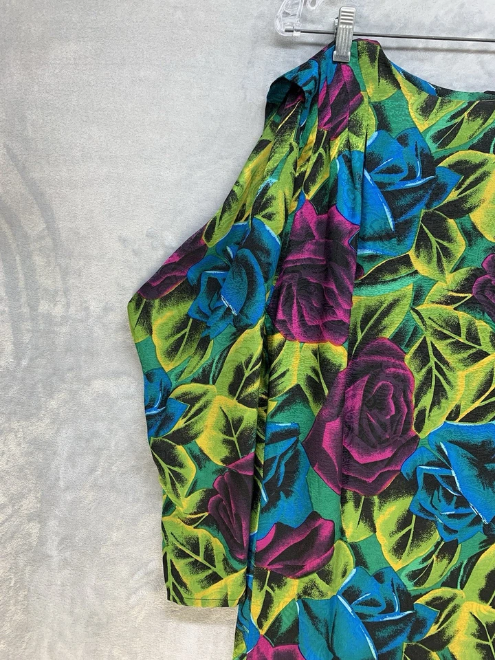 VTG Mary McFadden Size 8 multi-color floral Long Sleeve Dress 100% Silk - Изображение 2 из 4