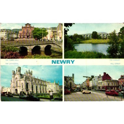 Newry Northern Ireland Vintage Multi-View Postcard Town Hall Viaduct Hill Street