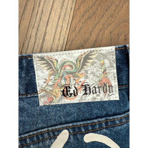 Pantaloncini corti nuovi con etichette Ed Hardy Skull Flame Denim taglio retrò medi 30 WEHD8000-6 - Foto 4 di 7