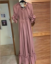 Sew Trendy Maternity Dress Photoshoot Boho Ruffle Puff Sleeve Fig Rose M/L