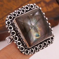Firey Labradorite 925 Silver Plated Handmade Ring of US Size 8.5