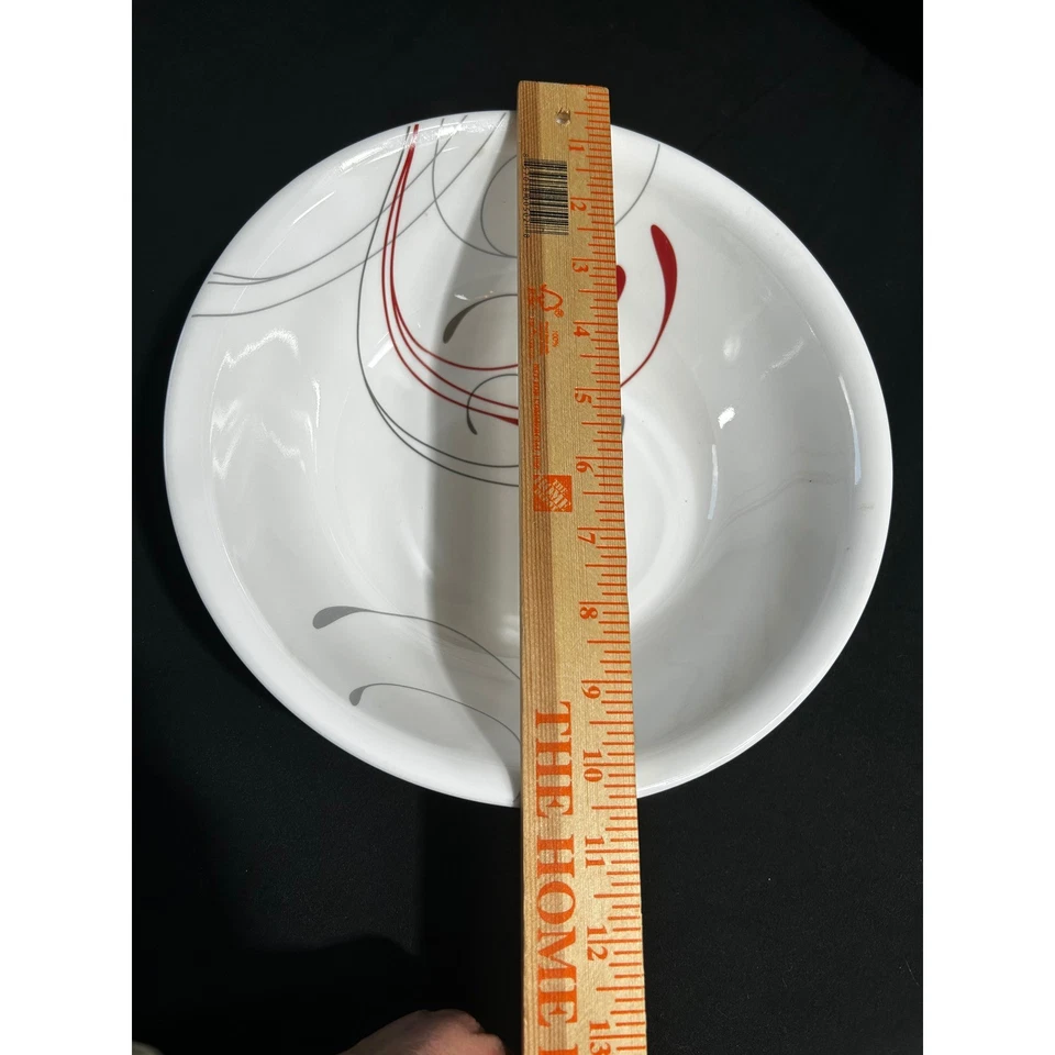 Tigela de servir legumes Corelle Swirl 10" branco vermelho cinza grés resistente a lascas - Imagem 4 de 4