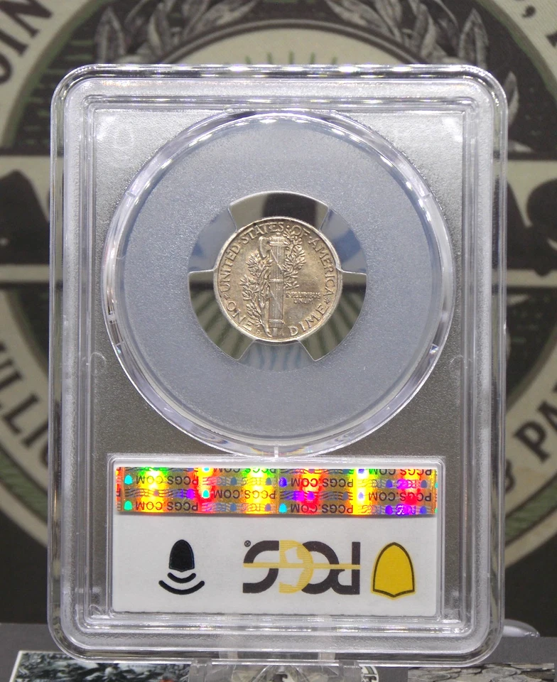 Moneda de diez centavos Mercury 1919 "D" plata 10c graduación profesional AU58 #857 sobre sin circular ECC&C, Inc. Foto 4 de 4