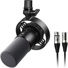 Dynamic Microphone and XLR Cable, USB Podcast Recording Mic in Black