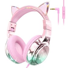 Cat Ear Headphones with Cord, Wired Headset for Girls Boys with Mic, 85/94dB ...