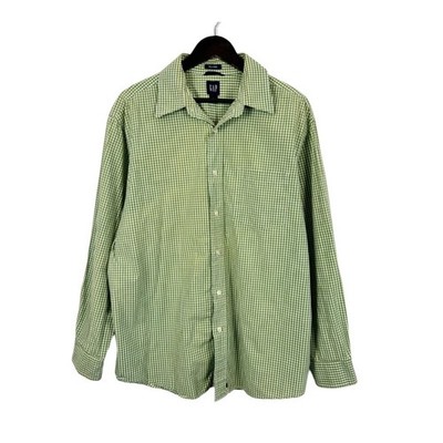 GAP Men's Green Check Button-Down Shirt Size Large Relaxed Fit