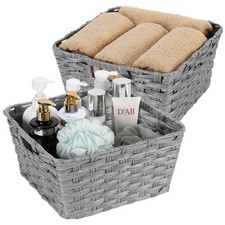 2Pack Plastic Wicker Kitchen Storage Baskets 12x12x6 Inches Grey Bin