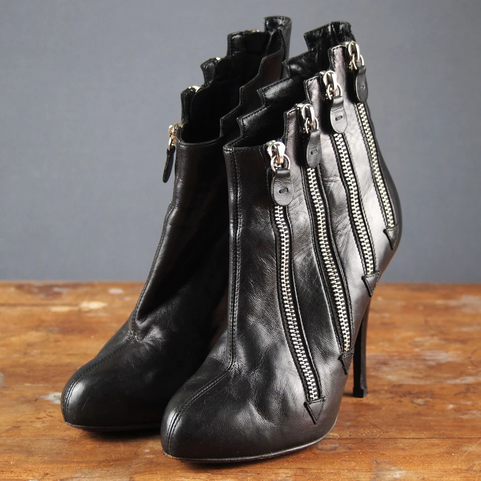 GIUSEPPE ZANOTTI multi zip ankle boots black leather size 35 stiletto - Photo 2/4