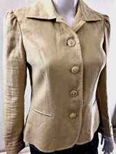 Ralph Lauren Womens Blazer 100 Linen 8 Petite Jacket Tan Beige Academia Lined