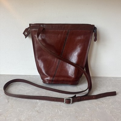 Vintage Brown Leather Bucket Crossbody Shoulder Bag Creation Gabrielle Dutch