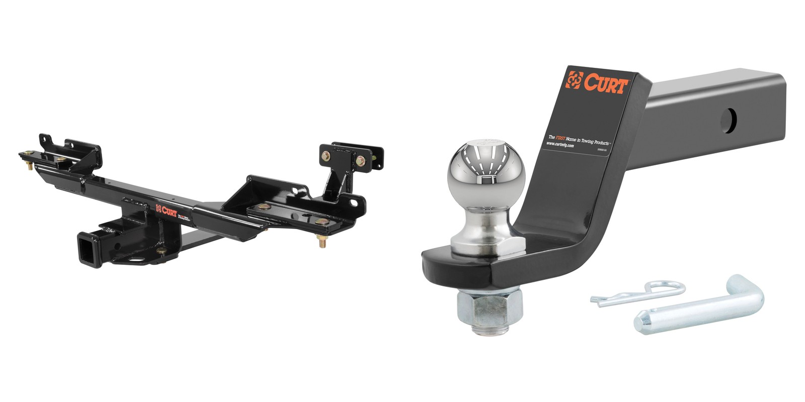 CURT Trailer Hitch Tow Cargo Package 2in Receiver, Ball Mount, Pin & Clip #13190