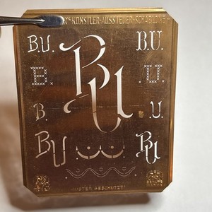 BU B U monogram initials letters copper stencil antique family tree name sign