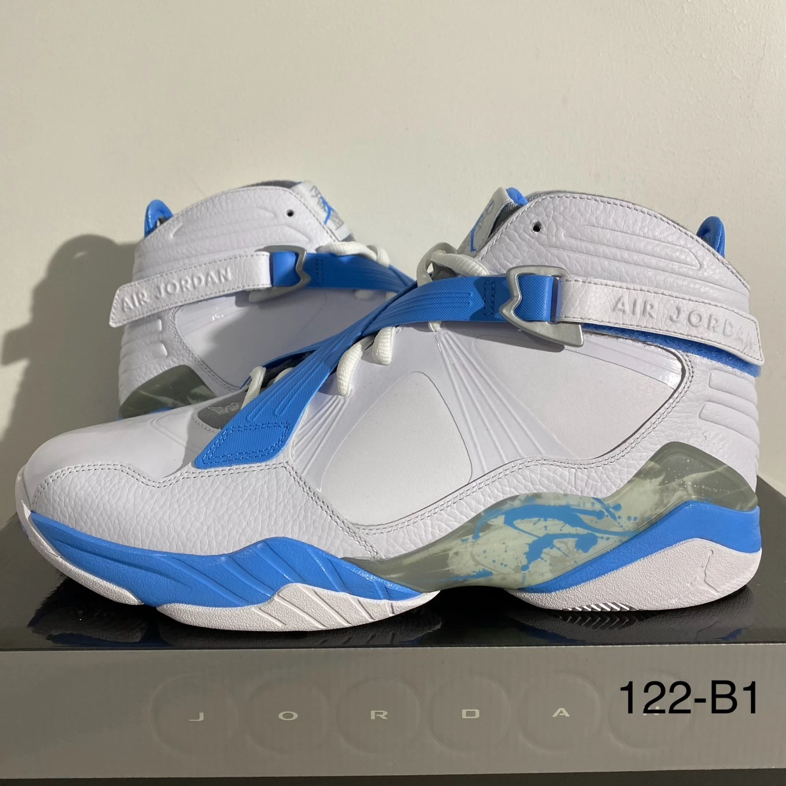 Size 12.5 - Air Jordan 8.0 White University Blue UNC 467807-107 NEW! Ships Fast!
