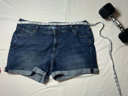 Amazon Essentials Jean Shorts Denim Dark Wash Roll Cuff Stretch Sz 18 - Picture 3 of 6