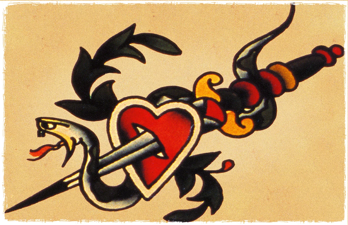 Snake Love Heart Dagger vintage Sailor Jerry Traditional Tattoo Flash  Poster | eBay