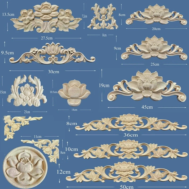 1PC Retro Flower Wood Carved Applique Unpainted for Furniture Decal DIY Decors - Image 3 of 3