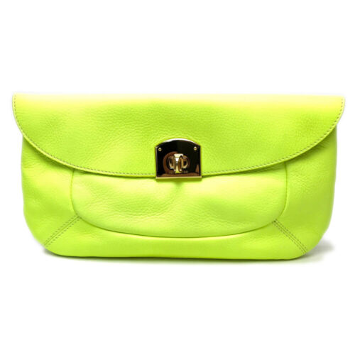 Sac de fête SERGIO ROSSI sac de pochette cuir jaune fluorescent - Photo 1/9