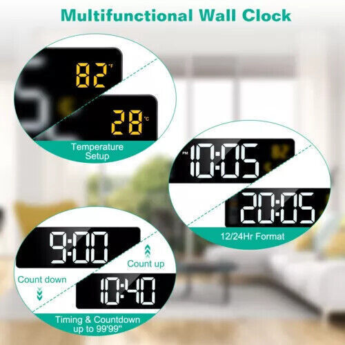 16" Digital LED Desk Alarm Clock Large LCD Display Wall Clock Remote Date Timer - Foto 8 di 10