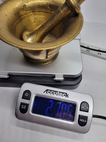 vintage solid brass mortar and pestle heavy apothecary pharmacy tool - Picture 9 of 9