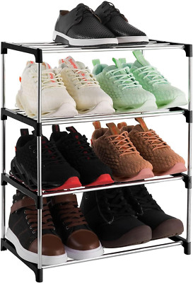 4-Tier Stackable Small Shoe Rack, Lightweight Shoe Shelf Storage Organizer for E