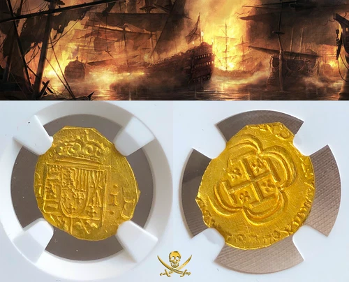 MEXICO ESCUDO 1712-13 NGC 63 “1715 FLEET" PIRATE GOLD COINS SHIPWRECK TREASURE