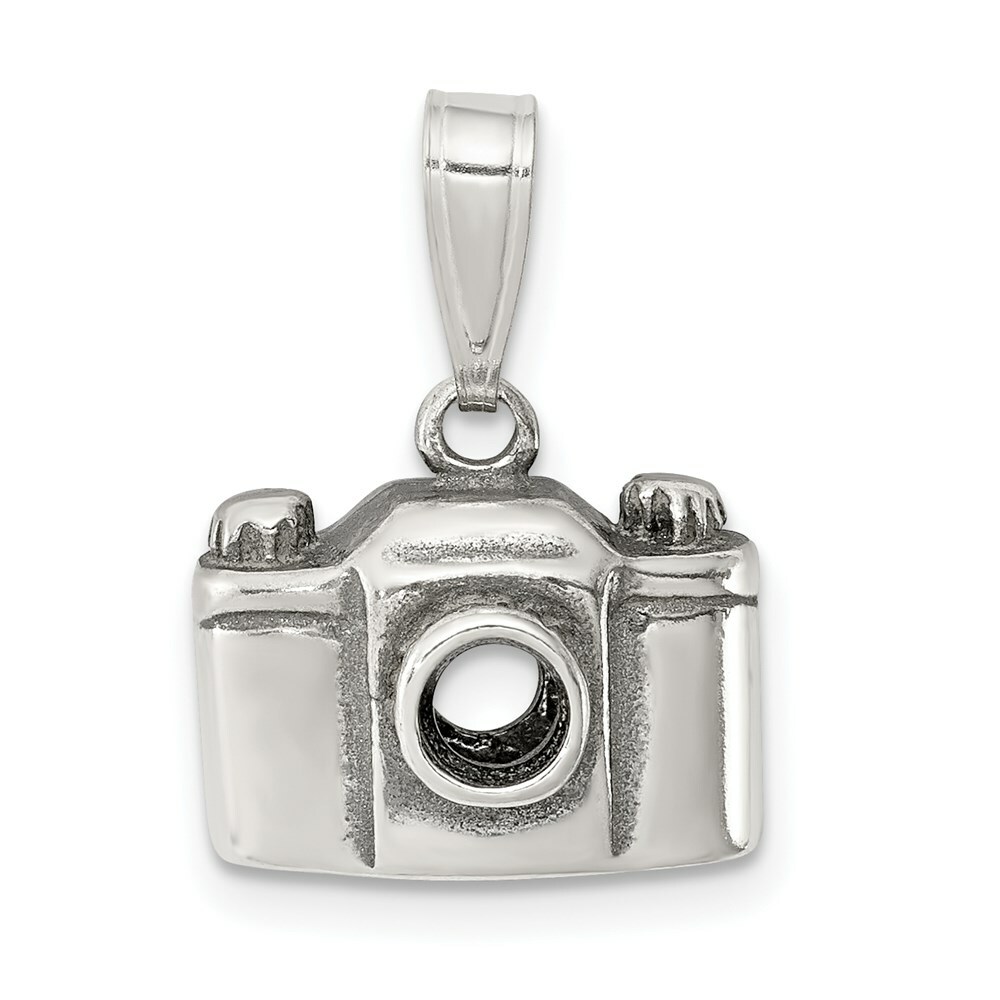 Sterling Silver 925 Antiqued Finish 3-D Camera Charm Pendant Inch
