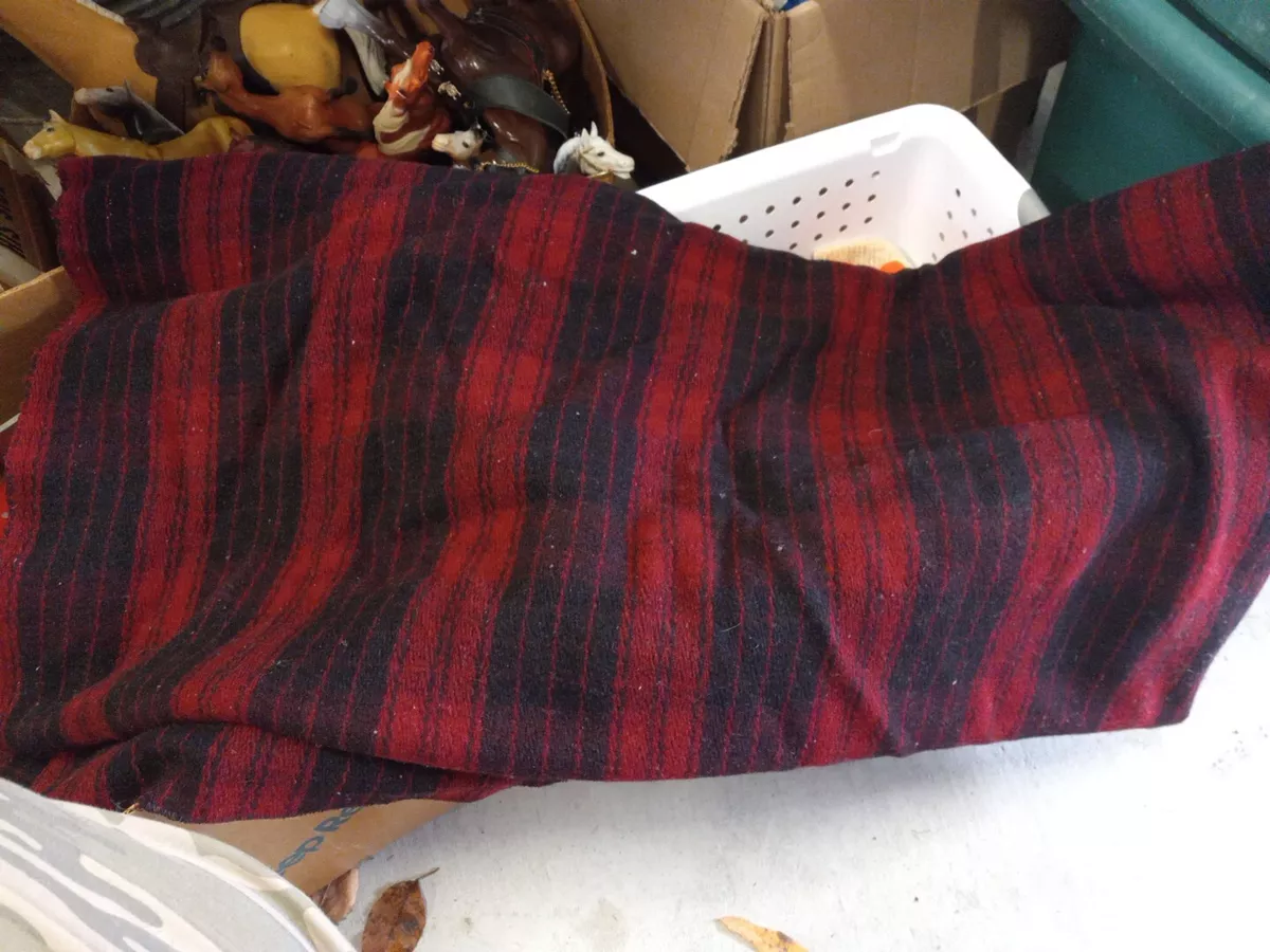 59x72 Antique Red Black Striped Plaid Reversable Wool Blanket eBay