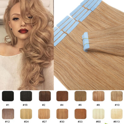 40PCS 100G Tape In 100% Real Human Remy Hair Extensions Skin Weft Highlight  USPS