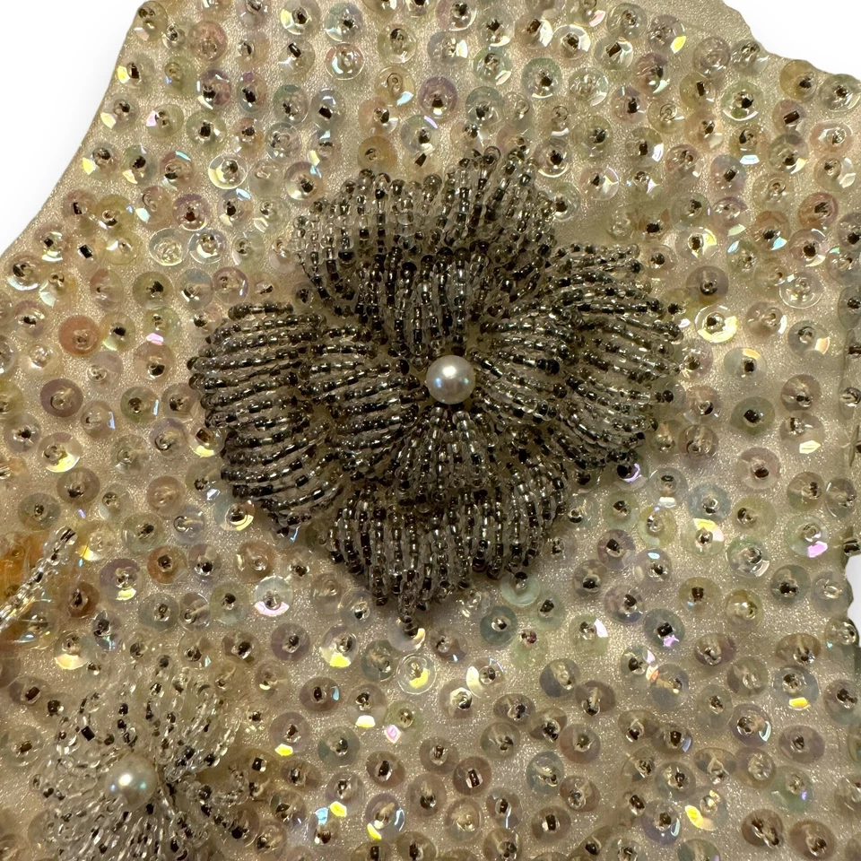 Винтажное мини-платье 60-х с бисером MCM блестки ручной работы белое цвета слоновой кости женское размер S - Изображение 3 из 4