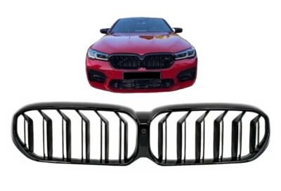 Mittelgrill für BMW 5 G30 G31 LCI 07.2020+ Double Stripe Look Glänzend Schwarz