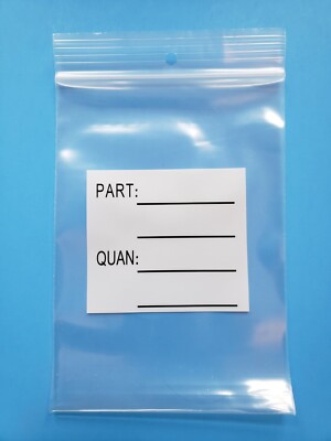 9''x 12'' PARTS BAGS ZIP SEAL HEAVY 4MIL PLASTIC TOP LOCK HANG HOLE WHITE BLOCK