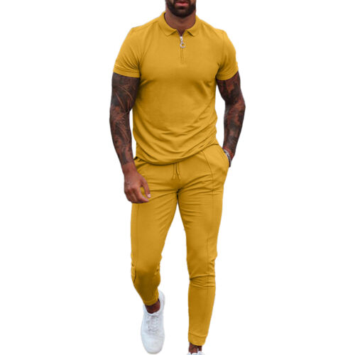 (L-Yellow) Men 2 Piece Outfits Sets Pullover Tops Tracksuit Jogging Sweat - Afbeelding 1 van 6
