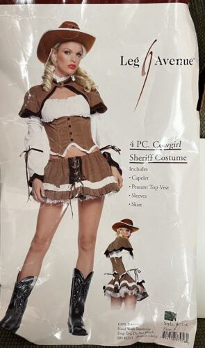 Damen 4-teiliges Cowgirl Sherif Kostüm für Erwachsene Größe Small - Bild 1 von 3