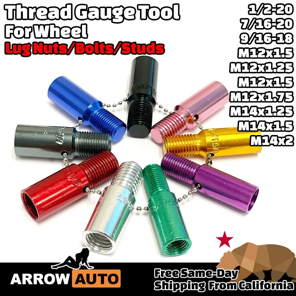 Juego de herramientas de calibre de paso de rosca de 9 piezas para tuercas de rueda pernos pernos comprobador de rosca Foto 3 de 3