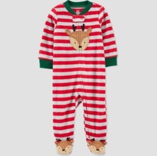 Carter's Just One You Baby 3 Months Reindeer Christmas Striped Footed Pajama Red